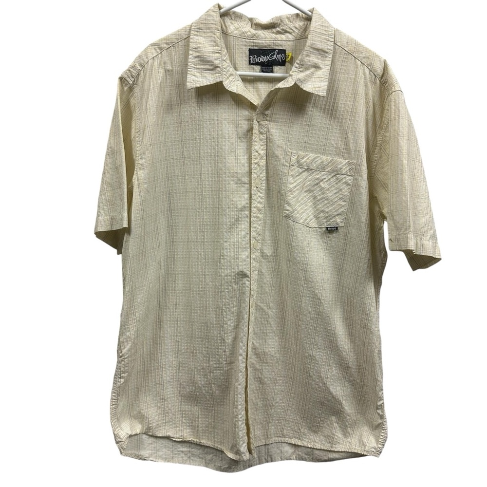 Body Glove Cotton White Yellow Textured Short Sleeve Button Up Shirt Mens XXL